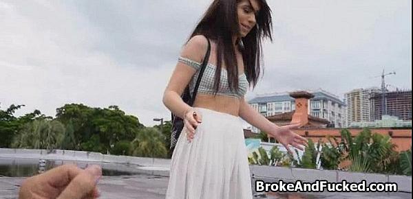  Broke brunette blows on the roof